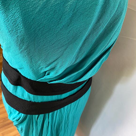 Narciso Rodriguez Teal and Black Silk Belted Drape Style Mini Dress Size 6 Women - Picture 8 of 16